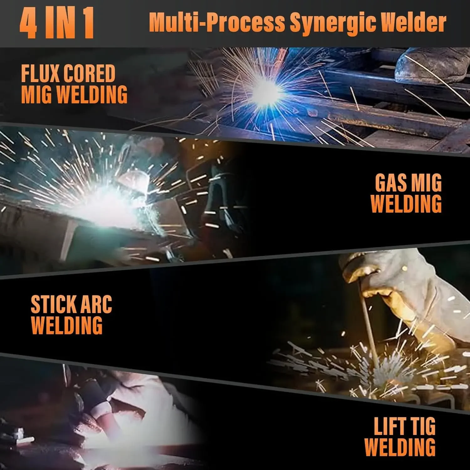 200Amp 110V&220V Gas MIG/Gasless Flux Core MIG/Lift TIG/Stick Multiprocess Welding Machine