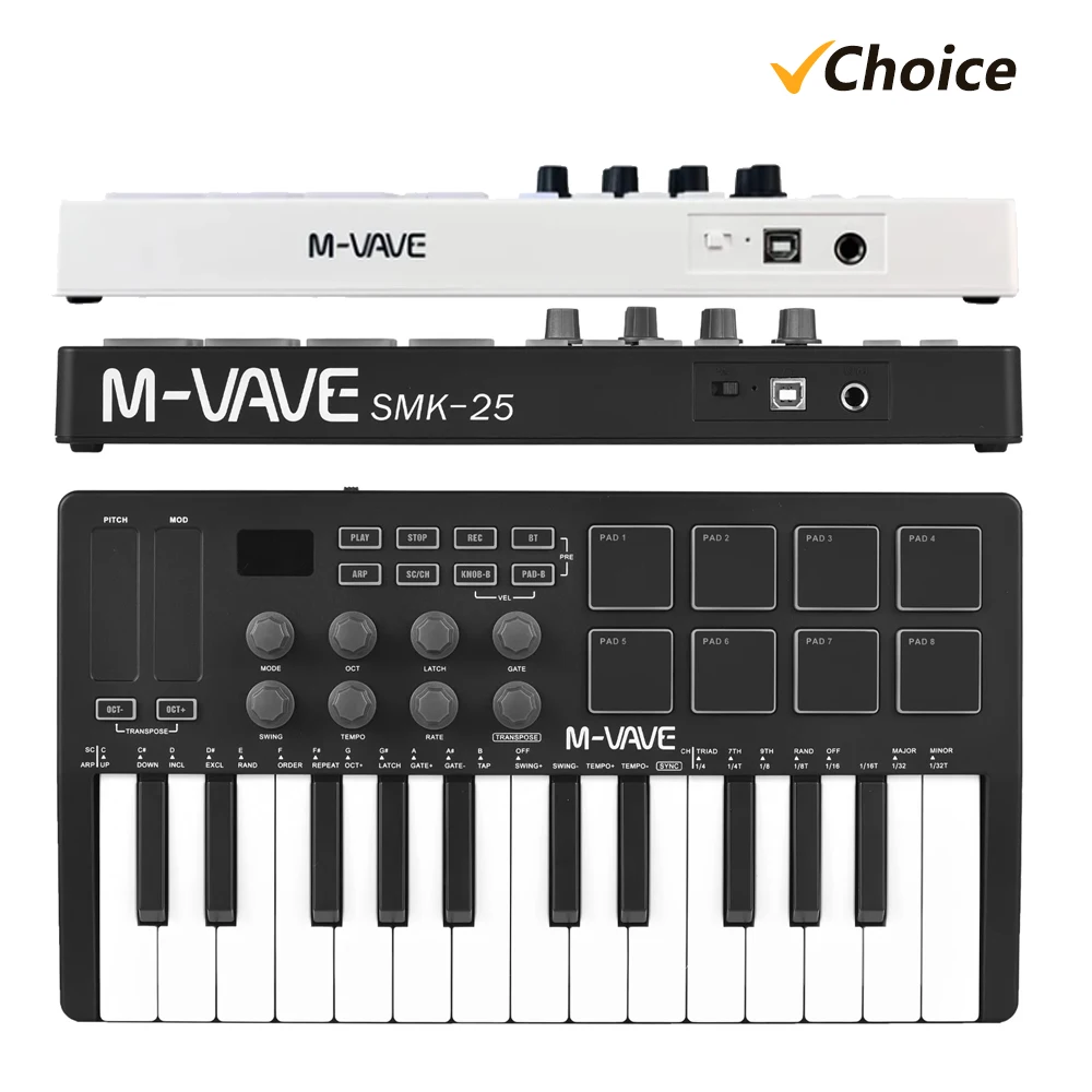 25-Key MIDI Control Keyboard Mini USB MIDI Controller 25 Velocity Sensitive Keys 8 RGB Backlit Pads 8 Knobs musical instrument electronic musical instrument