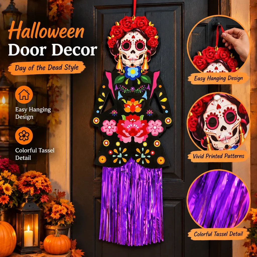 Spooky Day of the Dead Hanging Ghost Skull Tassel Decoration