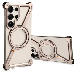 Oatsbasf Z-Shaped Magnetic Phone Case with Stand & 360° Rotate Magsafe Bumper for S25 Ultra (Desert)