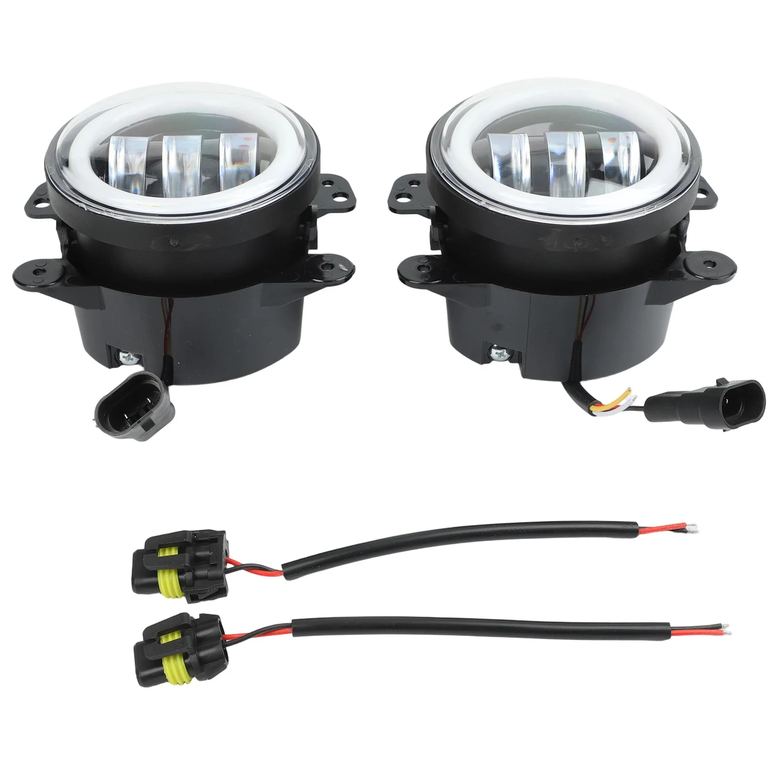 4인치 LED 안개등과 엔젤 아이 화이트 옐로우 링이 결합된 오프로드 차량 헤드라이트 주간 주행용 원형 LED 안개등