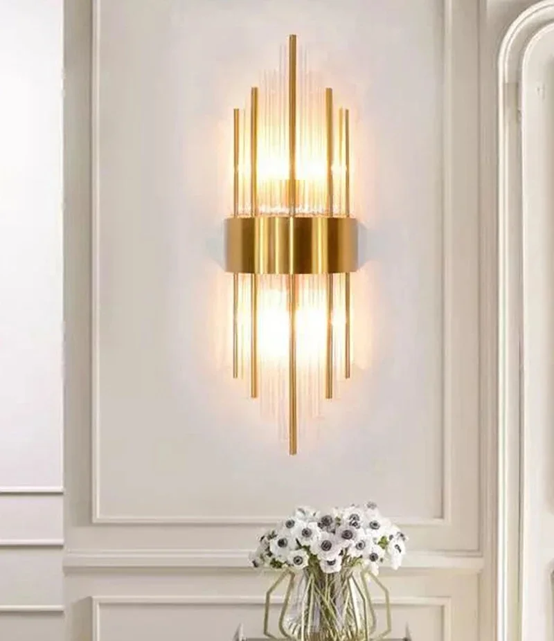

Modern Led Wall Lamp For Living Room Bedroom Luxury Home Decor Light Fixture Hallway Gold/Black Stainless Steel Glass Scones