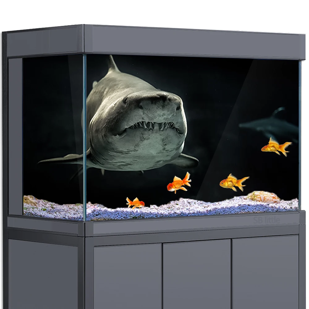 Aquarium Background 3d Shark Black Dark Sea Underwater Hd Printing Wallpaper  Fish Tank Reptile Habitat Decorations Pvc - Decorations & Ornaments -  AliExpress