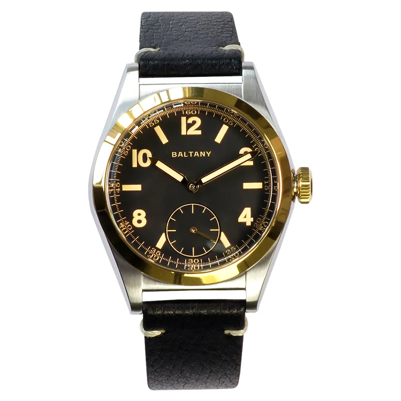 Baltany Quartz Bubbleback Watches S4012 Gold Bezel Luminous Dial Microbrand Design 100M Waterproof Retro Dress Watches