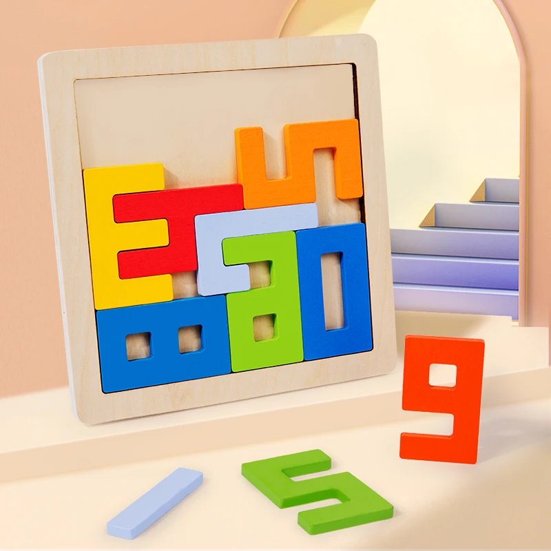 Colorful 3D Puzzle Wooden Tangram Math Toys Cube Game Children Pre-school Magination Shapes Digit Educational Toy for Kids jigsaw puzzles wooden jigsaw puzzles wooden puzzle toys educational puzzles mini jigsaw puzzle
