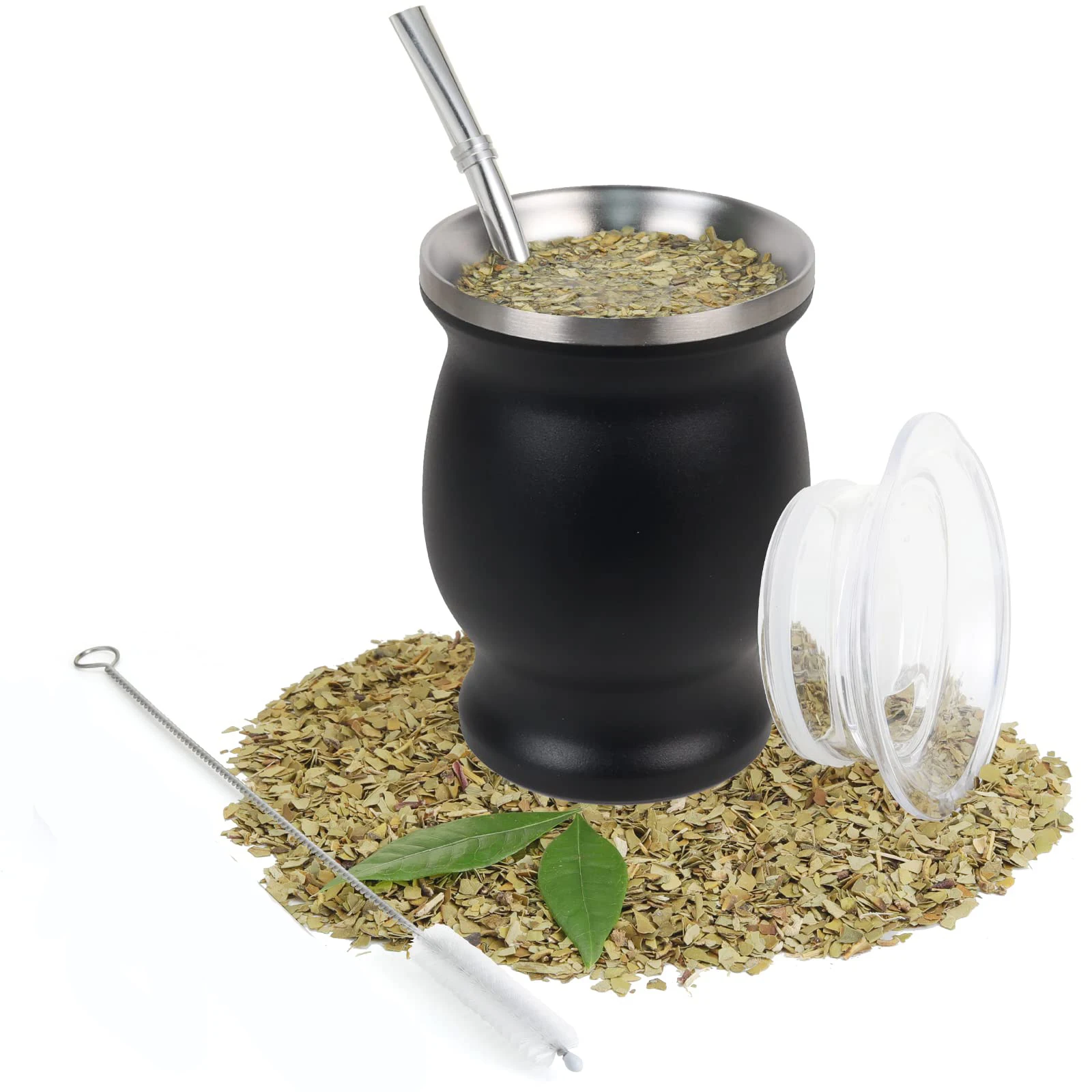 4Pcs Yerba Mate Cup Set 8Oz Stainless Steel Natural Gourd Modern Mate Cup Includes Yerba Straw and Cleaning Brush