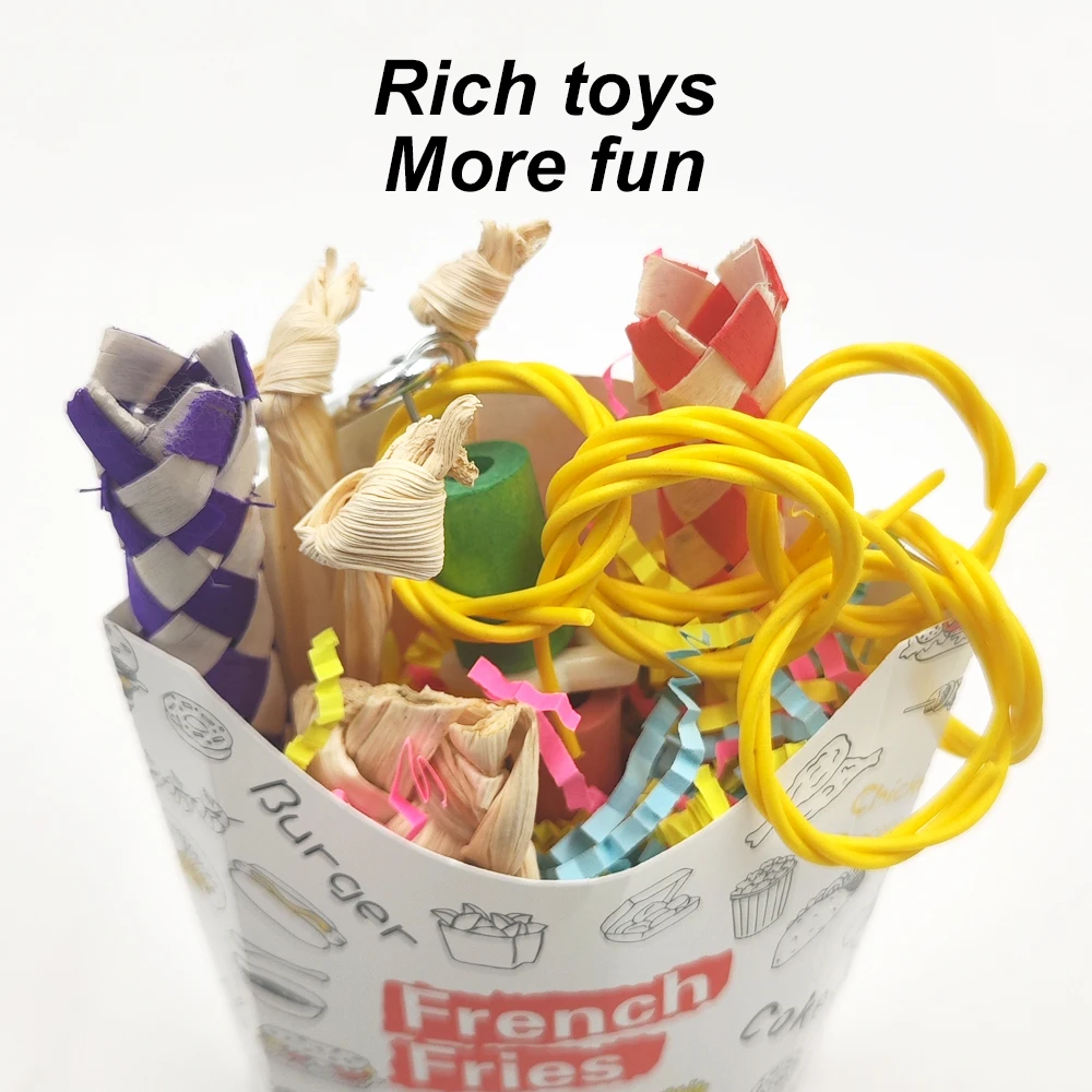 Cute Colorful Bird Bite Chew Toys Fast Food Box Shape Shredded Paper Hanging Toys for Pet Bird Parrot Cage Bite Accessories 1pc parrot toy,bird toy