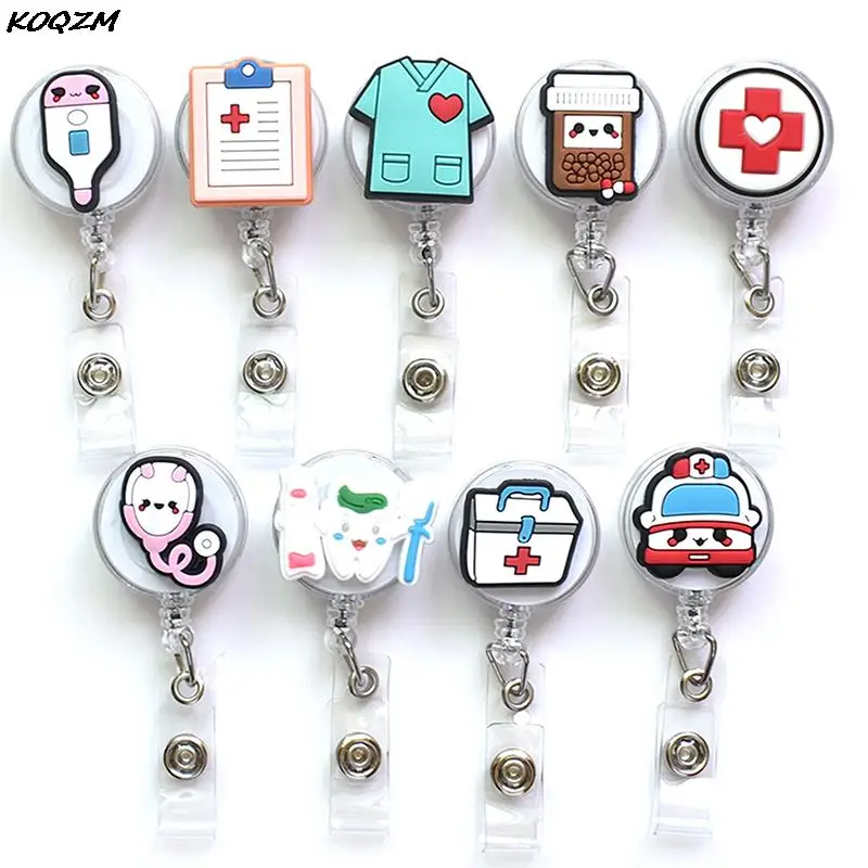 Retractable Hospital Nurse Badge Holder Reel Cartoon ID Card Holder Keychains 2021 New Design High Quality