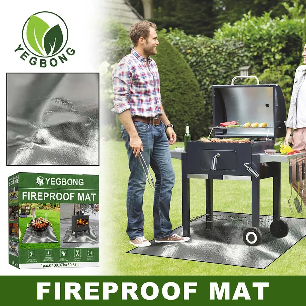 14x14cm Square Fire Pit Mat Heat Resistant 3 Layers Large Fire Pit Mat Easy To Clean for Grass Outdoor for Deck Patio