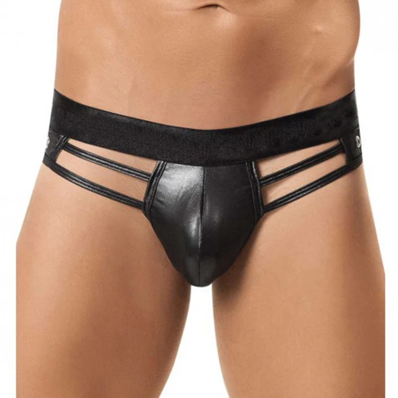 Men's Underwear Sexy G-Strings Thongs Bikini Pouch Underpants Leather Panty