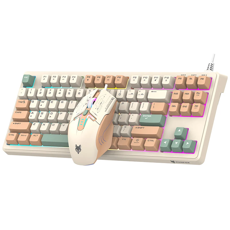 XUNFOX K600 키보드와 마우스 세트 유선 USB 소형 키보드 사무실 데스크탑 게임 노트북 세트