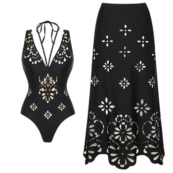 2Pcs Printed Swimsuit Women Sexy Swimwear New Bikini With Long Skirt Female Biquini Push Up Swim Suit Bodysuit Beachwear CoverUp