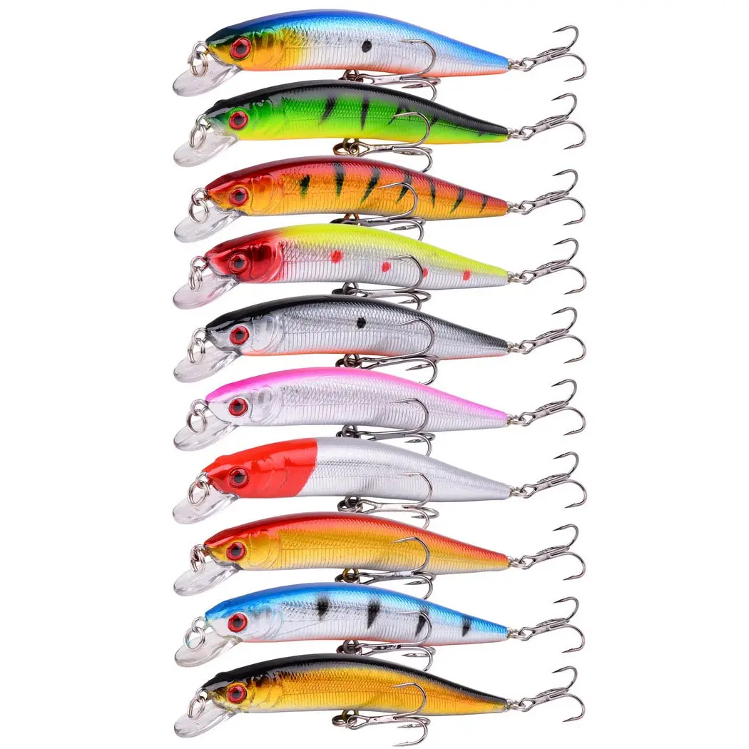 Description Picture 3 of item10pcs 10cm 8g Minnow Hard Bait Fishing Lures Wobbler Artificial Baits Swimbait Plastic Crankbait 3D Eyes Lure Fishing Tackle