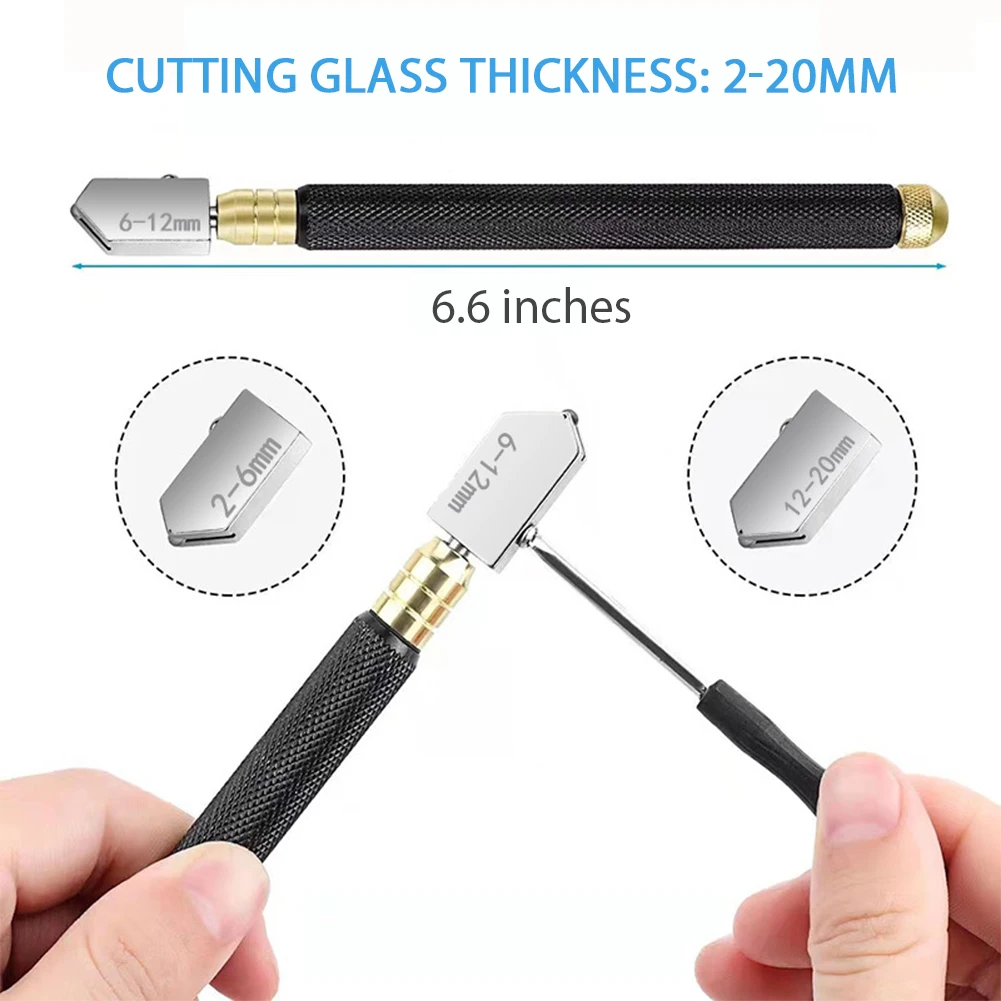 Diamond Tile Glass Cutter Set with 3 Replacement Cutting Heads, Porcelain Scribing Knife, Professional Glass Cutter 4