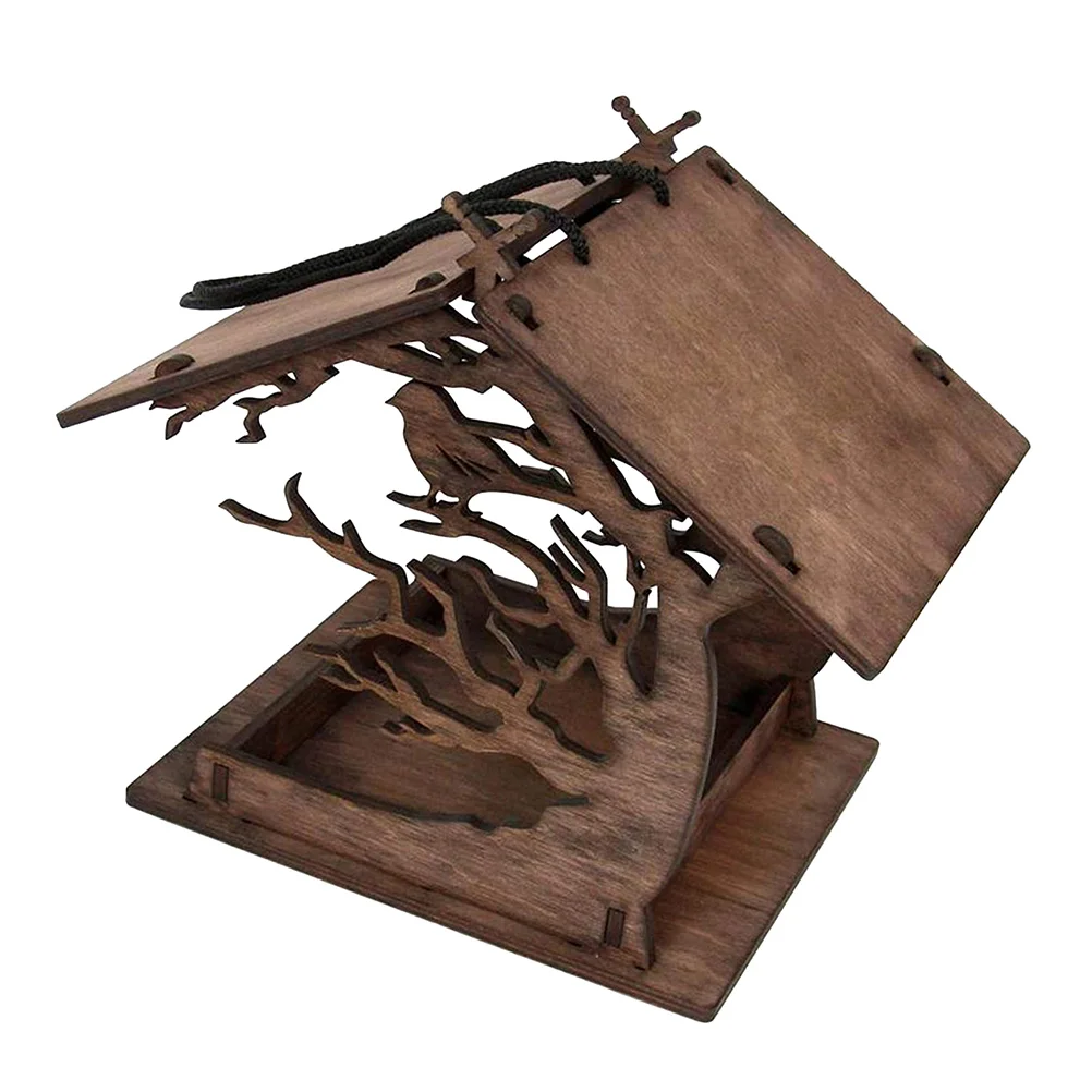 Bird Feeding House Food Container Hanging Feeder Bird's Nest Wood Garden Home