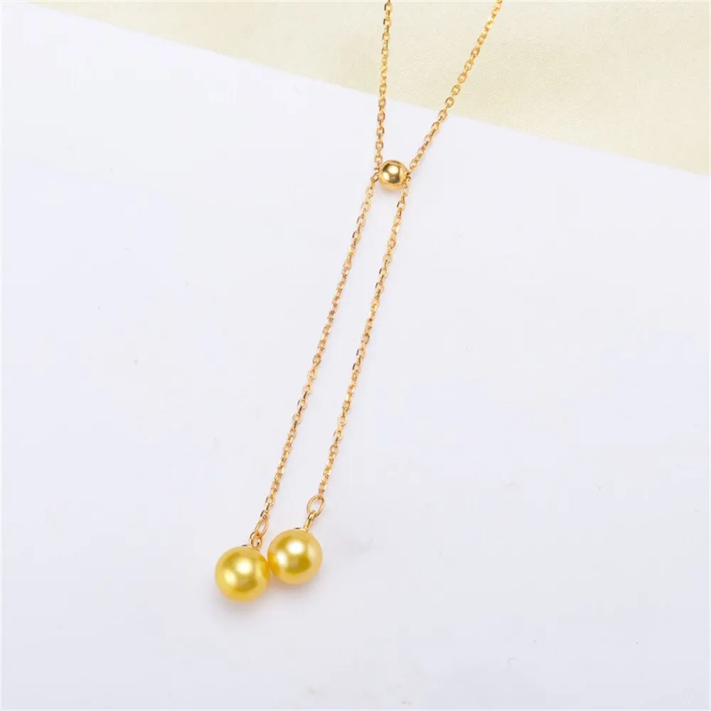 

DIY Pearl Accessories S925 Sterling Silver Pendant Set Chain Empty Strap Chain Double Bead Women's Fit 7-9mm Round Oval Beads