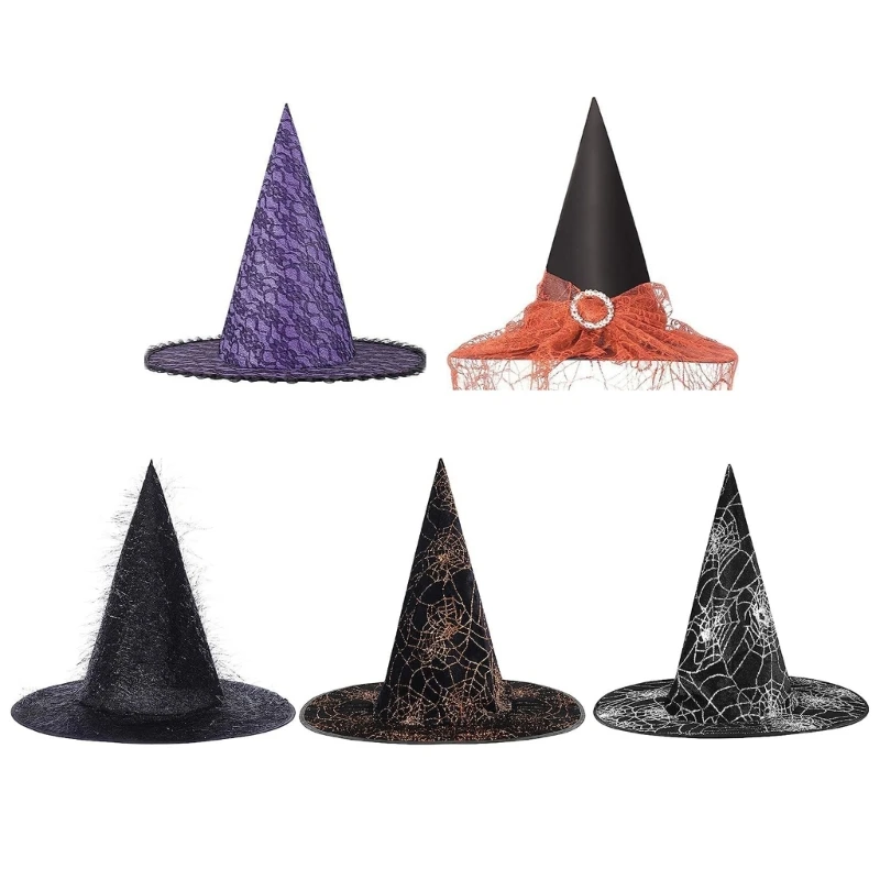 

Unisex Halloween Peaked Witch Hat with Shinning Tinsel Wizard Hat Men Women Cosplay Witch Hat Festivals Party Props