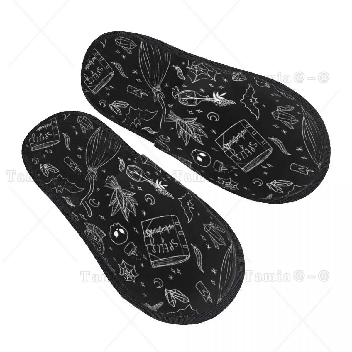 

Witch Halloween Spooky Ghosts Bats House Slippers Women Cozy Memory Foam Slip On Spa Slipper Shoes