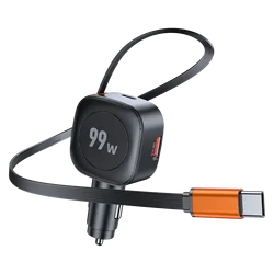 High - Power Retractable USB - C Car Charger with Fast Charging Capability (Black)