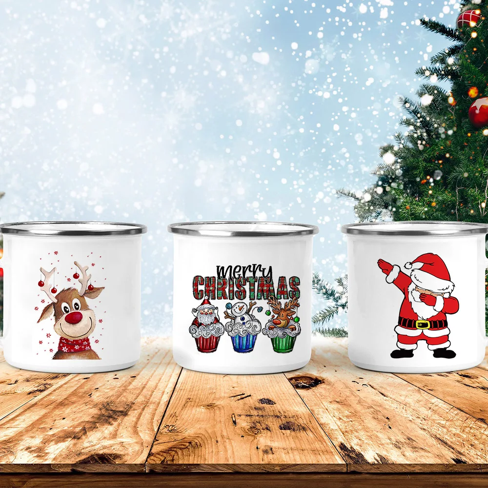 Hot Cocoa Christmas Enamel Mug Santa & Reindeer Hot Chocolate Mug Christmas Eve Box Filler Xmas Cups Holiday Gift