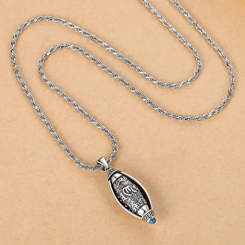 

Six-character Mantra Pendant Pendant Men's Necklace Retro Transfer Pendant Women's Silver Tide Couple Pendants Necklaces Man