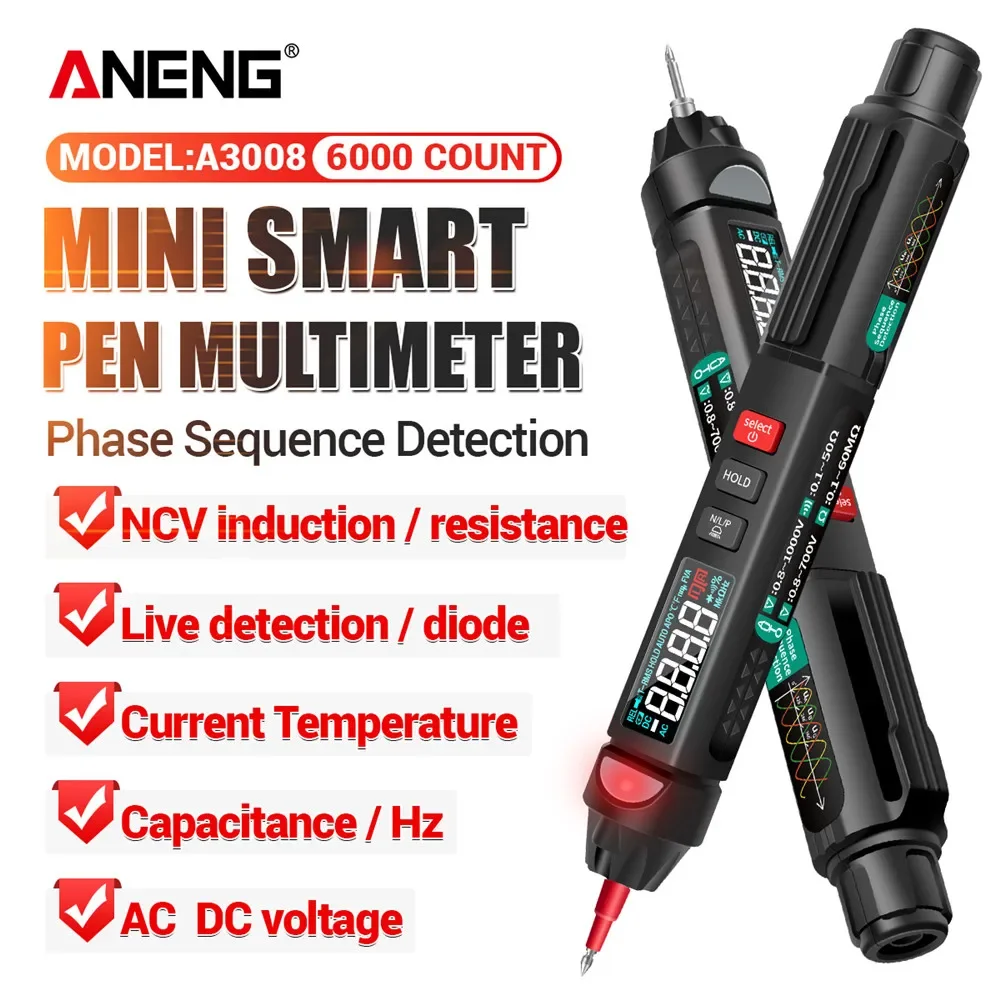 

ANENG A3007/A3008 Digital Multimeter Test Pen Auto Intelligent Sensor 6000 Counts electrical AC/DC Voltage NonContact Tester