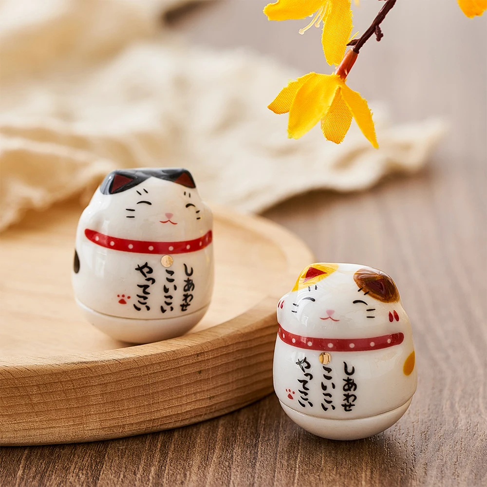 

Ceramic Lovely Maneki Neko Home Decor Lucky Cat Tumbler Feng Shui Desktop Ornament Fortune Cat Statue Room Decor Accessories