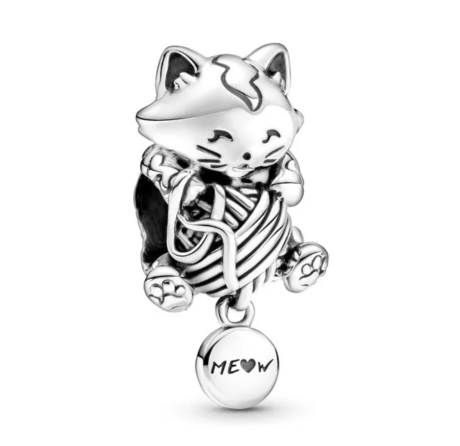 

Original Vintage Line Cat Animal Beads Charm Fit Pan Women 925 Sterling Silver Bracelet Bangle Jewelry