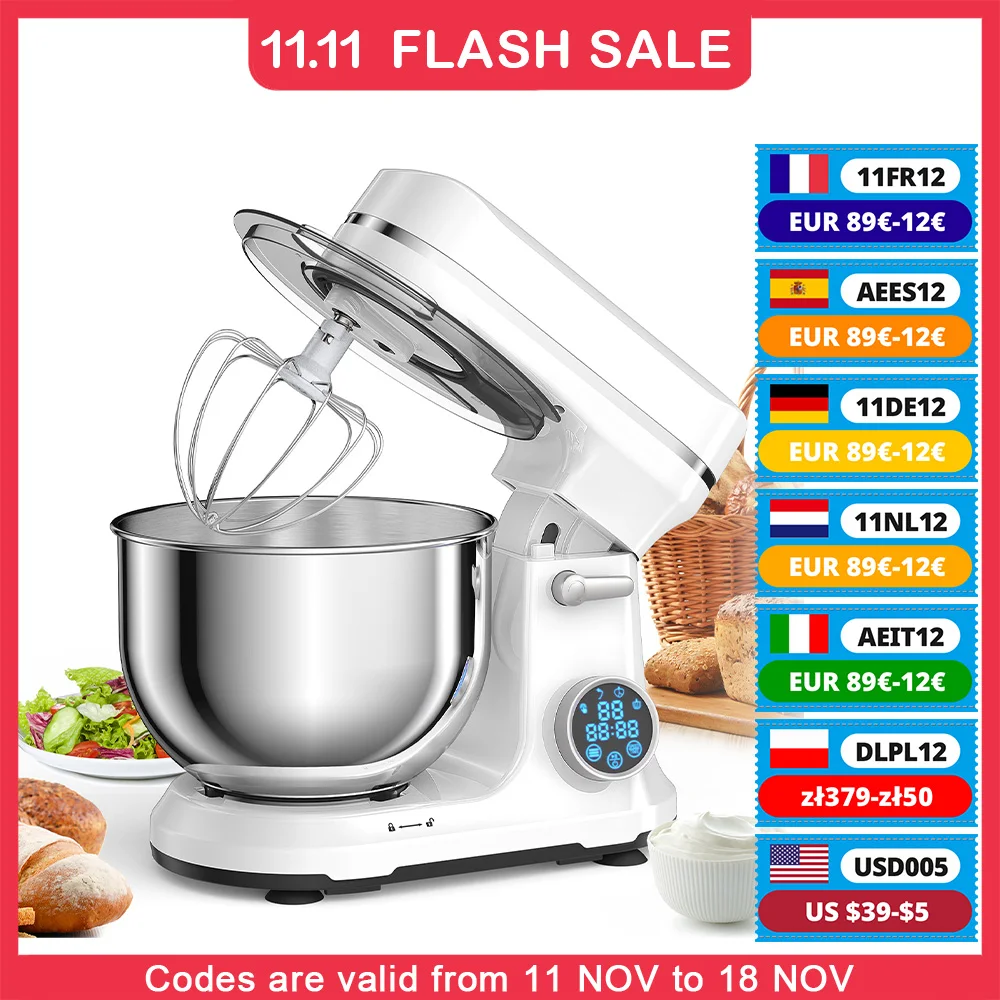 Food Mixer BioloMix Kitchen Food Stand Mixer 1200W 11-Speeds DC Motor Digital OLED Screen Electric Food Mixer Dough Hook Whisk