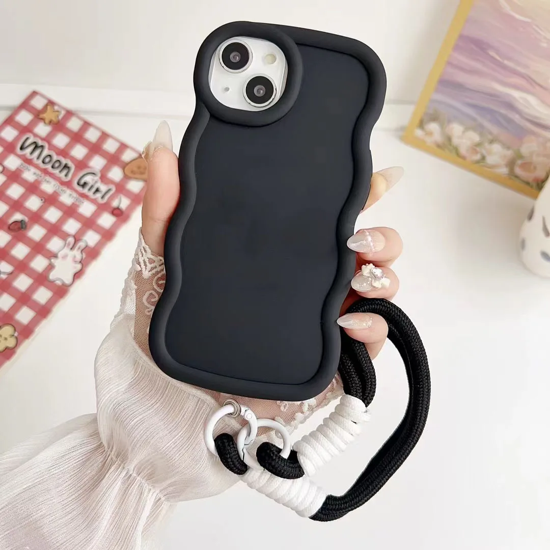 Cute Pure Color Hand Strap Silicone Shockproof Phone Case