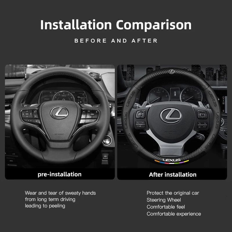 렉서스 FSPORT LBX NX RX 350h 450h ES UX 300e GS GX IS LS LX용 3D 자동차 레이싱 스티어링 휠 커버 미끄럼 방지 보호 케이스