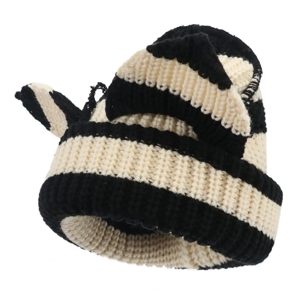 Elastic Winter Headwear Warm Stylish Women's Winter Hat with Demon Ear Design Thick Knitted Beanie for Cold Weather for Outdoor
