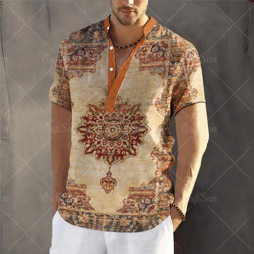 Luxusní pánské trička havajská košile krátký rukáv káča 3D tisk šatstvo nadrozměrné svetr oblečení retro pouliční oblečení pánské henley