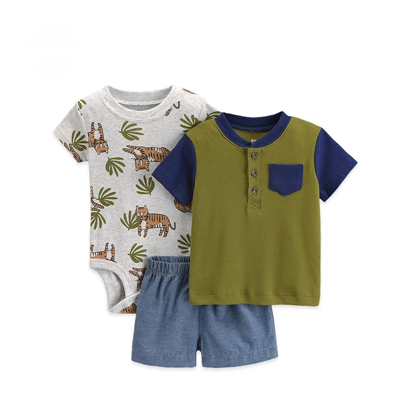

LZH Baby Girl Clothes 2023 Spring Summer New Children Casual Clothing Suits Boys Top+Shorts+Romper Three Pieces Set 6-24 Months