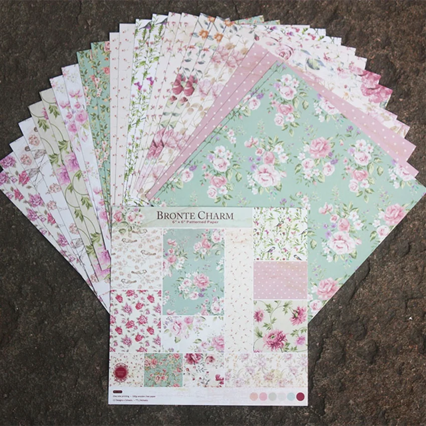 24 Sheets Flower BRONTE Charm Craft Paper Pads Cutting Dies Art Background Origami Scrapbooking Card Making