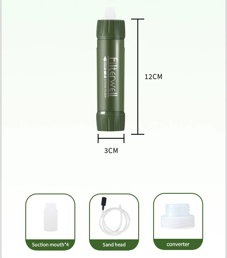 Description Picture 3 of itemFilterwell Outdoor Mini Water Filter Straw Camping Water Cleaning Filter Emergency Hiking Survival Prep Gear for Tourism