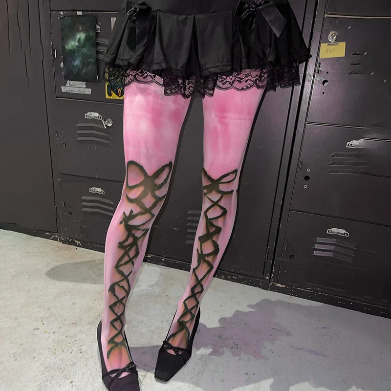 

vintage mesh printing tights see through transparent stockings lingerie harajuku bodycon pantyhose sexy streetwear leggings