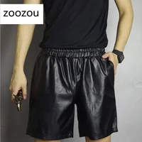 Men Soft Black Matte Faux Leather Straight Shorts Casual Loose Elastic PVC Trouser Night Club Sweat Pants 2024 Summer 1
