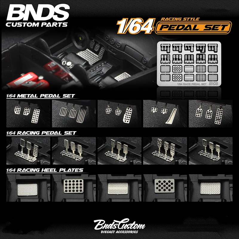 BNDS New 1/64 Metal Modified Parts Small Scale Exhaust Pipe Muffler Racing Style Pedal Set For Model Car Racing Vehicle Toy 3