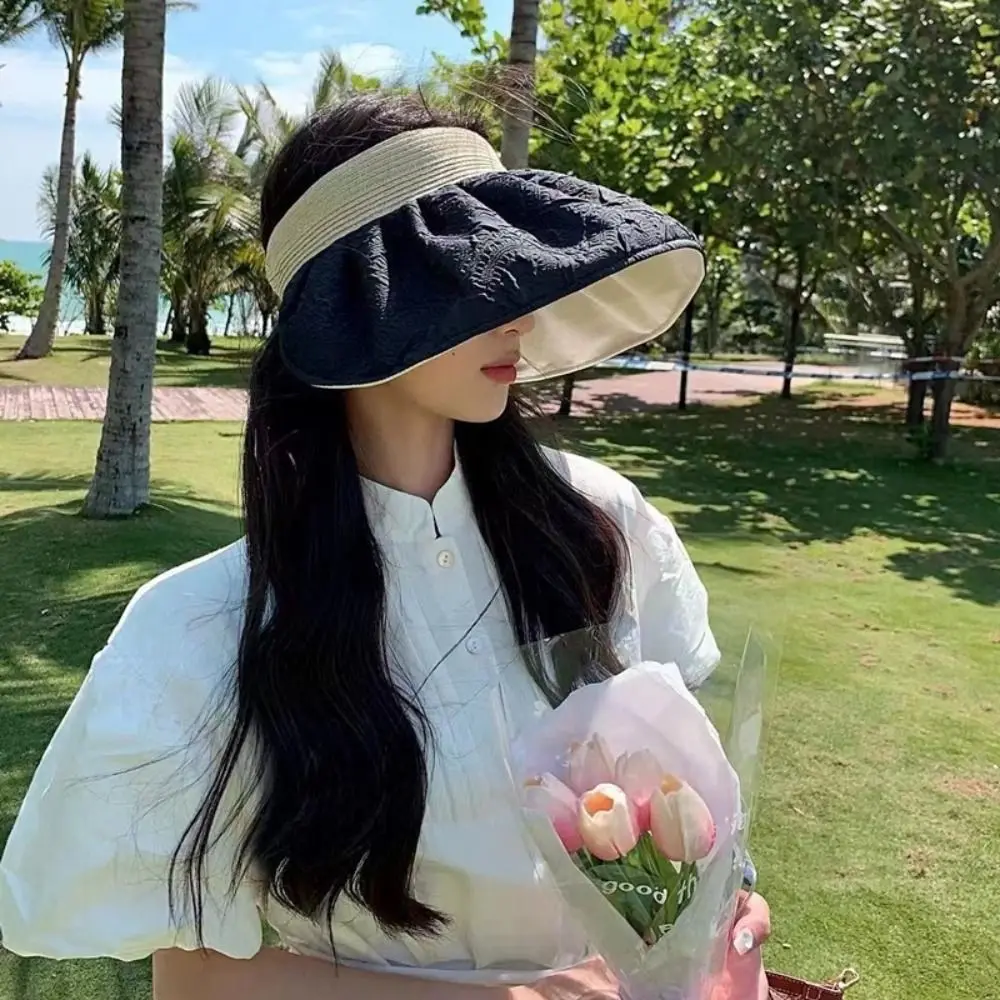 Sports Sun Hat Breathable Flower Visor Cap UV Protection Sweet Women Sunhat Big Brim Korean Style Empty Top Hat Summer