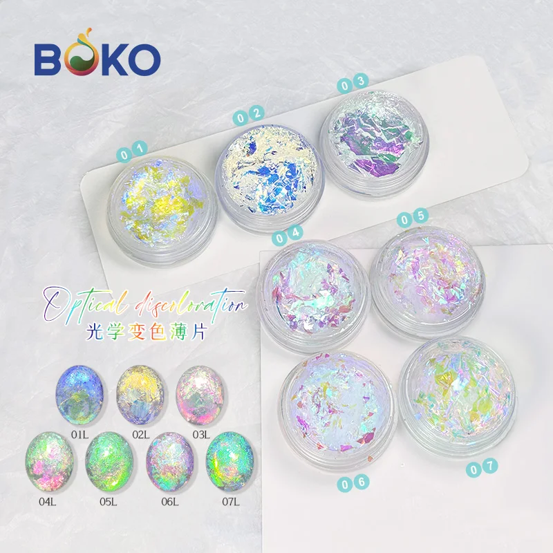 Beauty Nails 7 Colors Aurora Flake Nail Powder Aurora Opal Chameleon Flakes Chunky Flake Nail Powder Pigment nail powder nail pigment nail flakes