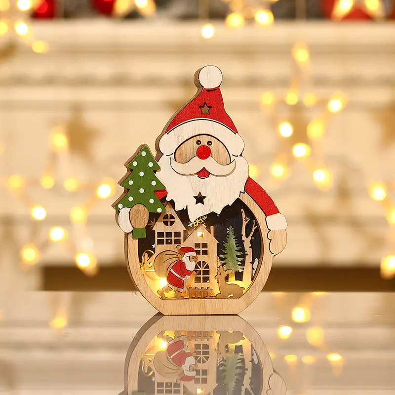 Christmas LED Light Wooden Santa Snowman Luminous Merry Christmas
