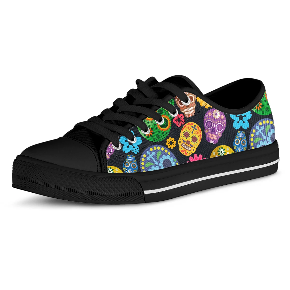 Black Colors Mexican Sugar Skull Women's Canvas Shoes Casual Sports Shoes Low Top Canvas Fashion Designer Unisex Sneakers