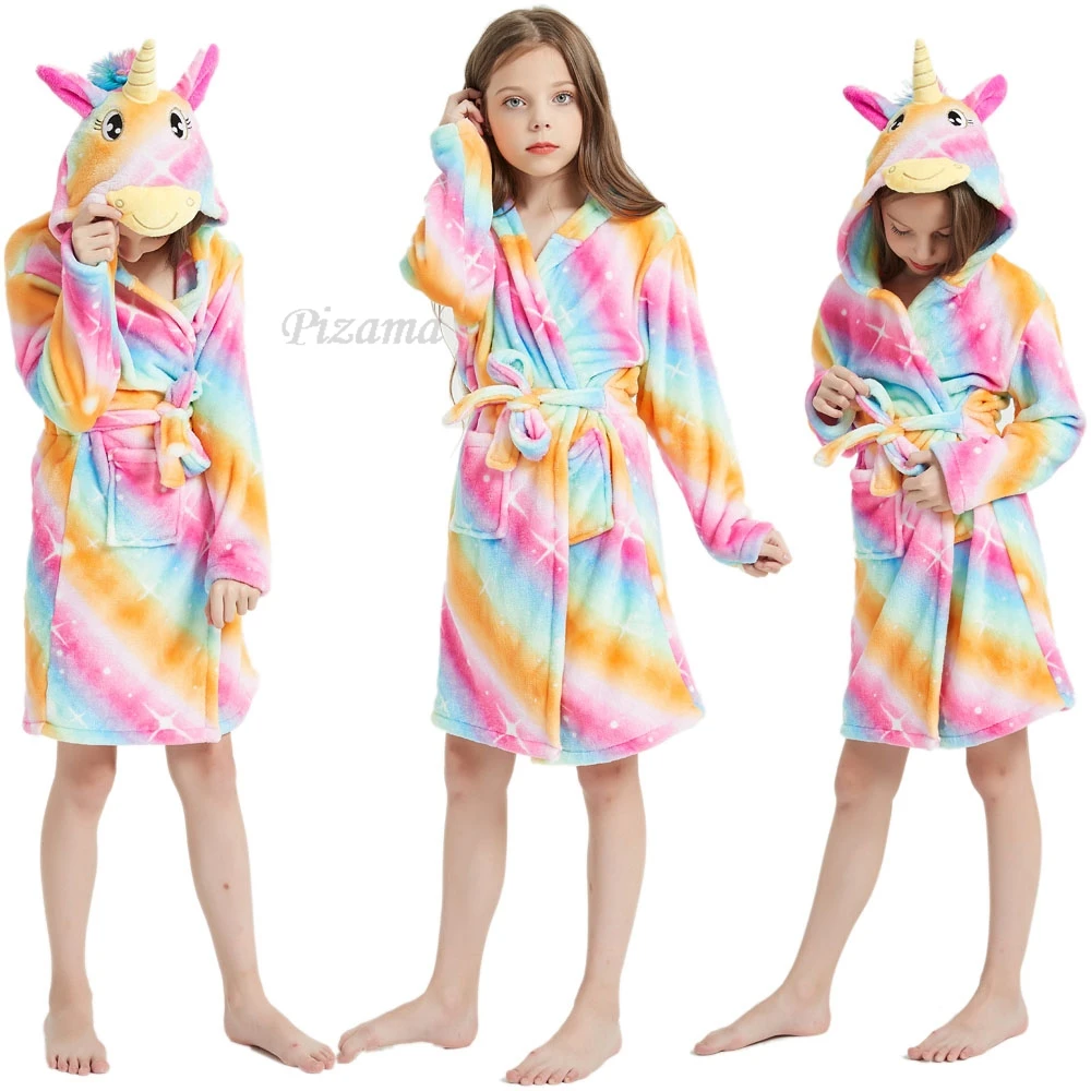 Winter Warm Flannel Kids Clothes Children's Unicorn Kigurumi Bathrobe Night Wear for Girls Hooded Sleepwear Nightgowns