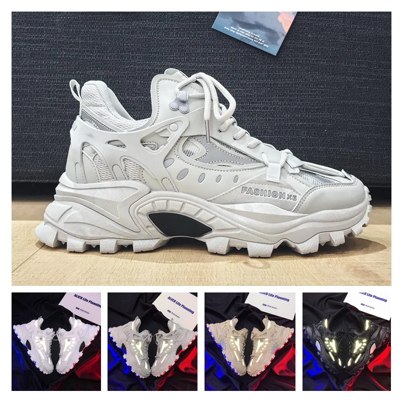 

New Thick Sole Height Increasing Dad Shoe Men Sneakers Reflective Comfortable Sports Running Walking Shoes Casual Tennis Shoes