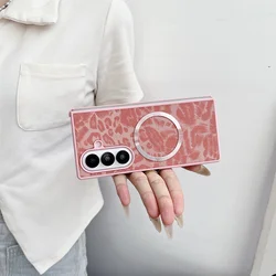 Leopard Pattern Shockproof Magnetic Wireless Charging Case Cover - Galaxy Z Fold4 (Pink)