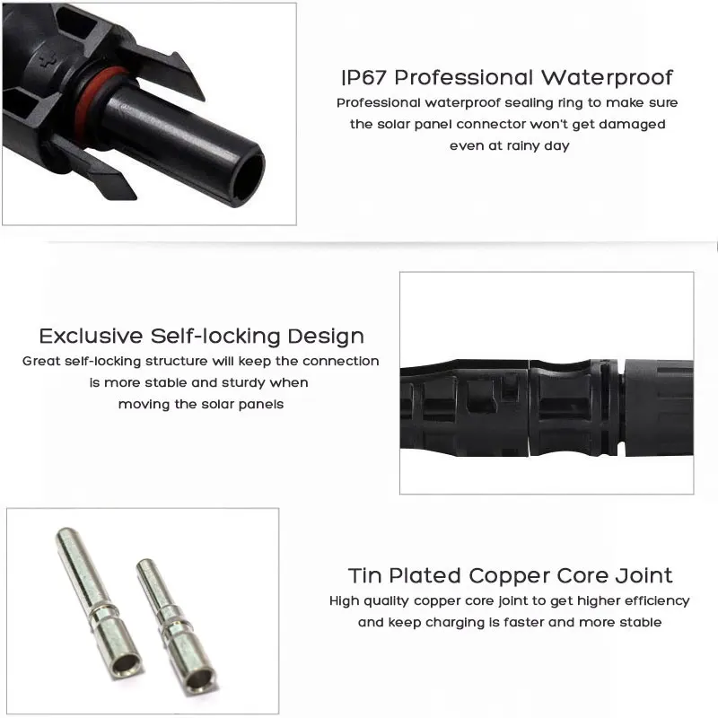 Solar Panel Connector Cable 4 Pairs Solar Connectors kit Waterproof Male/Female 65A 1500V DC Compatible with 10mm&sup2; 8AWG PV Cables