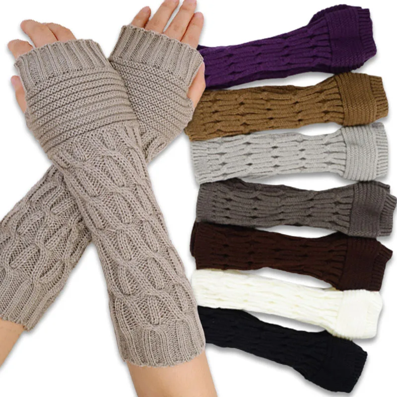 

For Women Winter Knitted Long Hand Gloves Warm Embroidered Gloves Fingerless Gloves Women's Girls' Guantes Invierno Mujer Luvas