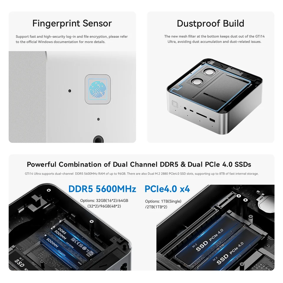 Beelink AI MiNi PC GTi14 Ultra 9 185H PCIe4.0 SSD 2.5Gbps Powerful