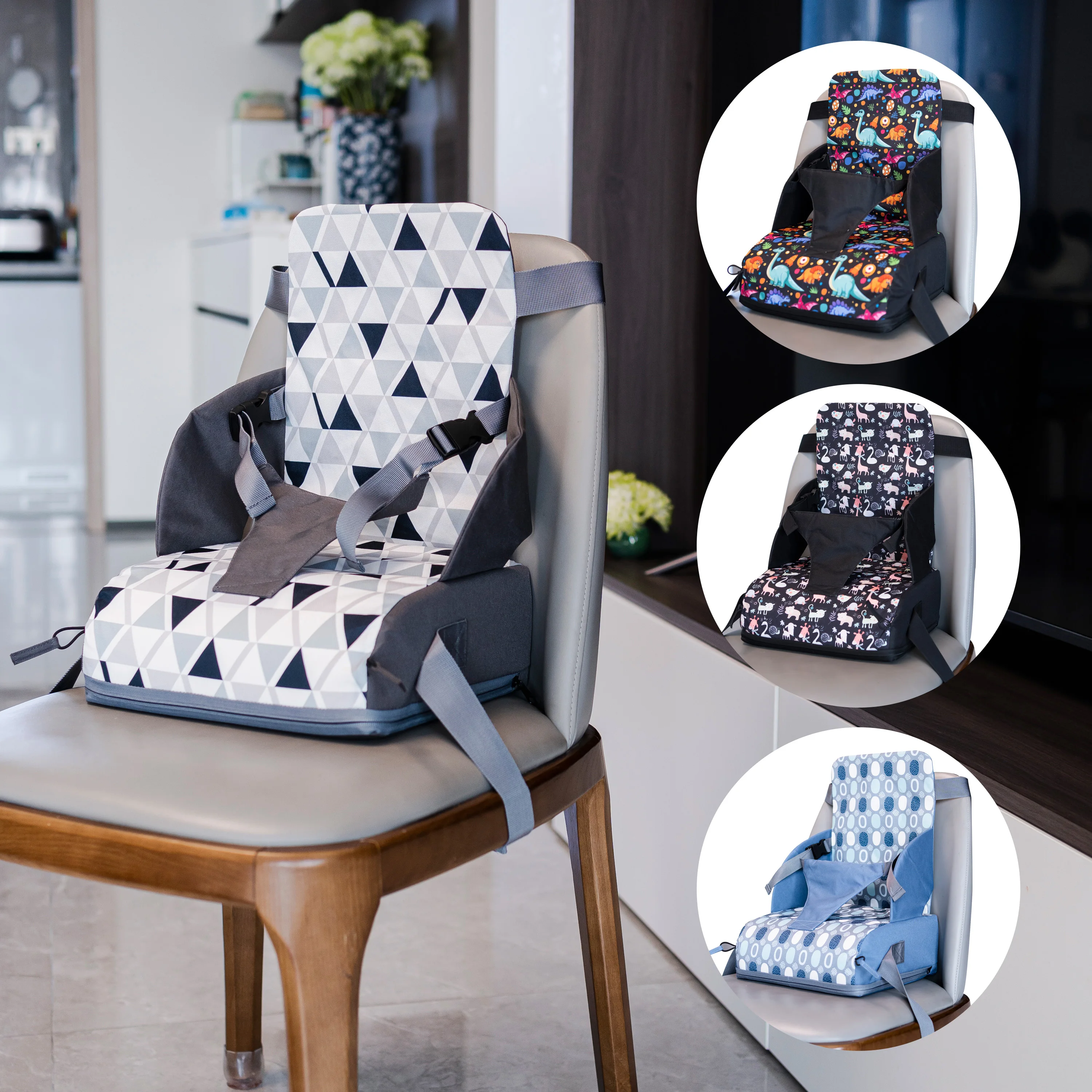 Toddler Portable Chair Booster Pad Indoor Dining Chair Safety Belt